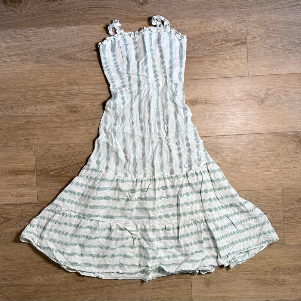 Reformation Green and White Striped Dress Linen Size 2